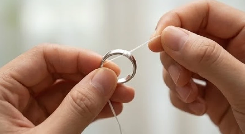 Thao tác quấn chỉ nha khoa quanh mặt trong của đai nhẫn để thu hẹp kích thước
