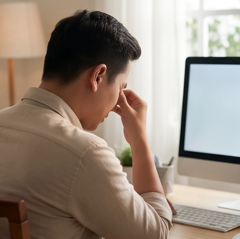 Giật mắt là điềm gì? Bảng tra 24h nam nữ & cách khắc phục 1 Nhân viên văn phòng xoa dịu đôi mắt mệt mỏi sau nhiều giờ làm việc trước màn hình máy tính