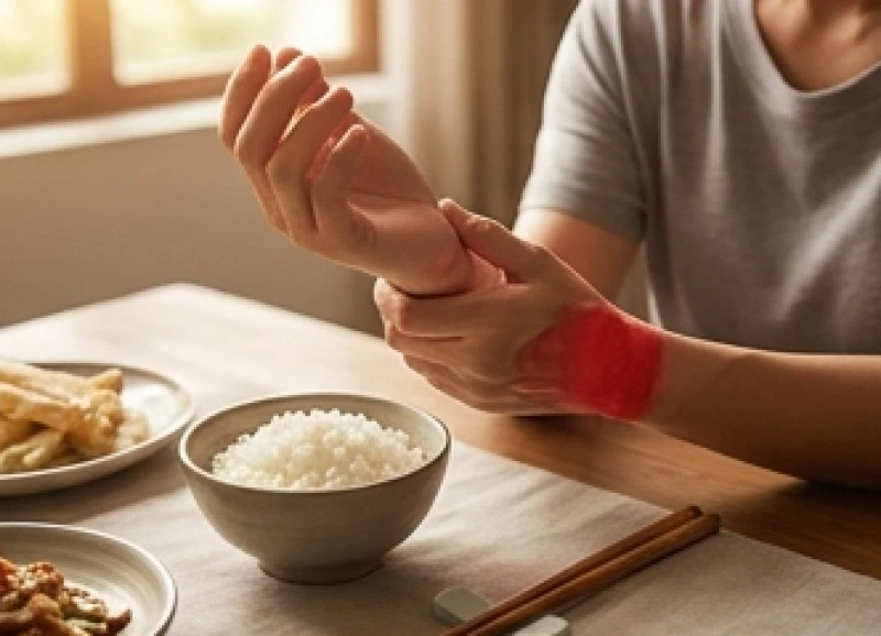 Rơi đũa là điềm gì: Lý giải thực tế và cách hóa giải tức thì 6 Người dùng bữa ôm cổ tay nhức mỏi thể hiện tình trạng sức khỏe suy giảm dẫn đến việc liên tục làm rơi đồ vật
