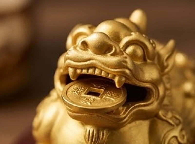 Tỳ Hưu phong thủy tuổi Tỵ: Bảng màu nạp âm và cách khai quang 2 Cận cảnh phần đầu của linh vật tỳ hưu với chiếc miệng há rộng ngậm một đồng tiền vàng