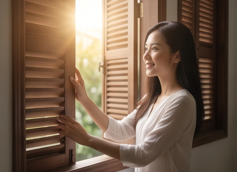 Cô gái mỉm cười đón ánh nắng sớm nhẹ nhàng sau khi trút bỏ gánh nặng tâm lý