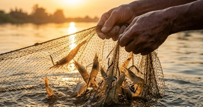 Mơ thấy tôm cá: Tra cứu điềm báo, con số & giải mã tâm lý 2 Người nông dân đang kéo lưới bắt được nhiều tôm tươi sống trên dòng sông quê