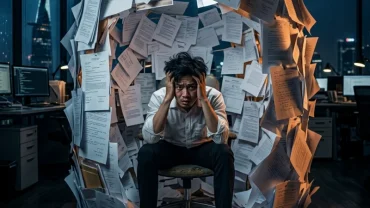 Hình ảnh minh họa cảm giác hoang mang và áp lực tâm lý khi mơ bị bắt cóc tại không gian làm việc hiện đại