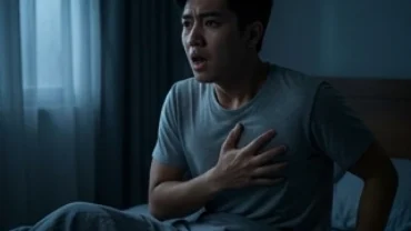 Người đàn ông lo âu thức giấc giữa đêm thể hiện điềm báo của giấc mơ bị đánh hội đồng