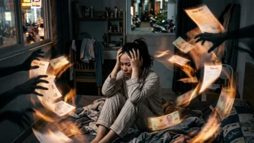 Hình ảnh minh họa cảm giác lo âu và căng thẳng tột độ khi nằm mơ bị đòi nợ phản ánh áp lực tài chính