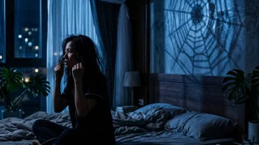 Hình minh họa trạng thái lo âu của một người sau khi trải qua giấc mơ bị nhện cắn trong đêm