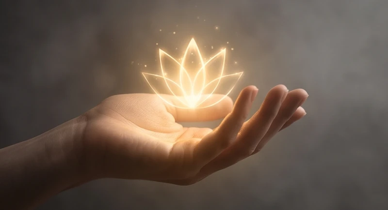 Bàn tay trái nâng niu một bông hoa ánh sáng ngụ ý về những ranh giới cần thiết để bảo vệ các mối quan hệ gia đình