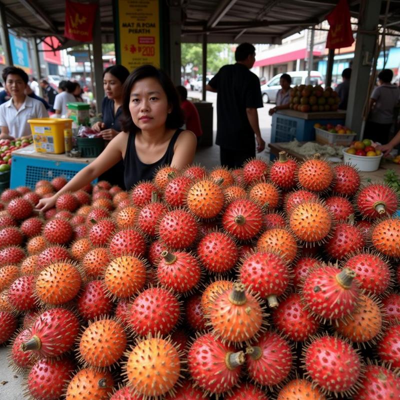 Mơ thấy chôm chôm bị dập ở sạp chợ