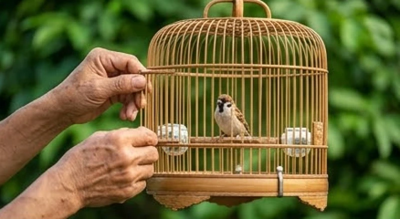 Văn khấn thả chim phóng sinh: Bài cúng chuẩn và cách thả an toàn 3 Bàn tay từ từ kéo chốt cửa lồng tre để đàn chim tự do cất cánh bay ra ngoài không trung rộng lớn