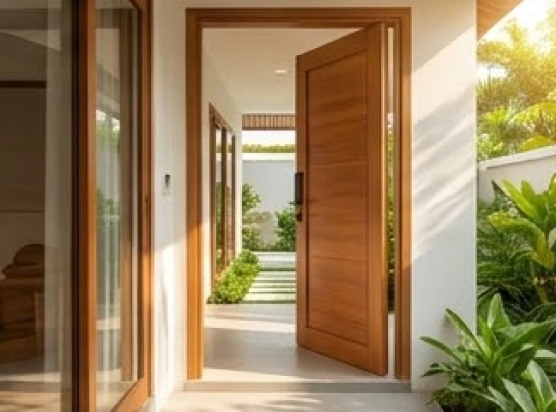 Bính Tuất 1946 hợp hướng nào: Bố trí nhà ở & hóa giải hướng xấu 10 Lối đi phụ bên hông nhà được mở rộng rãi với cánh cửa gỗ đón nhiều ánh sáng tự nhiên