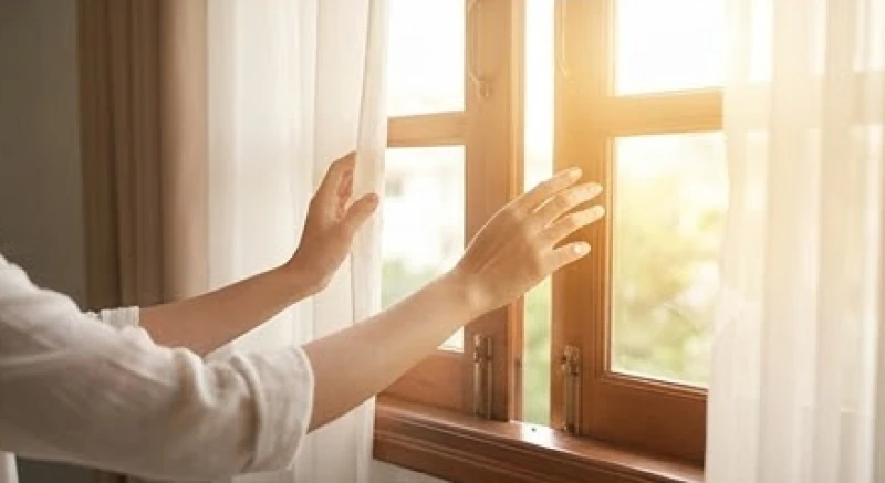 Đôi bàn tay vươn ra mở toang khung cửa sổ phòng ngủ để đón ánh nắng ban mai rực rỡ