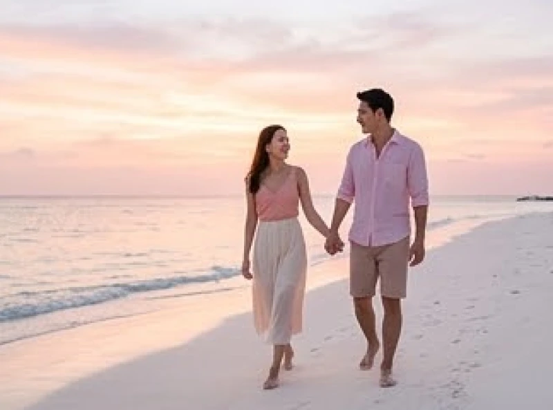 Mơ thấy đi du lịch: Giải mã điềm báo và bảng tra cứu con số 4 Cặp đôi nắm tay nhau thong dong bước đi trên bờ biển cát trắng tĩnh lặng lúc hoàng hôn