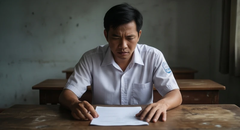 Mơ thấy bạn học cấp 3: Điềm báo, số may mắn & giải mã tâm lý 3 Gương mặt lo âu của một người trưởng thành mặc đồng phục khi ngồi trước bài thi cuối cấp khó nhằn.