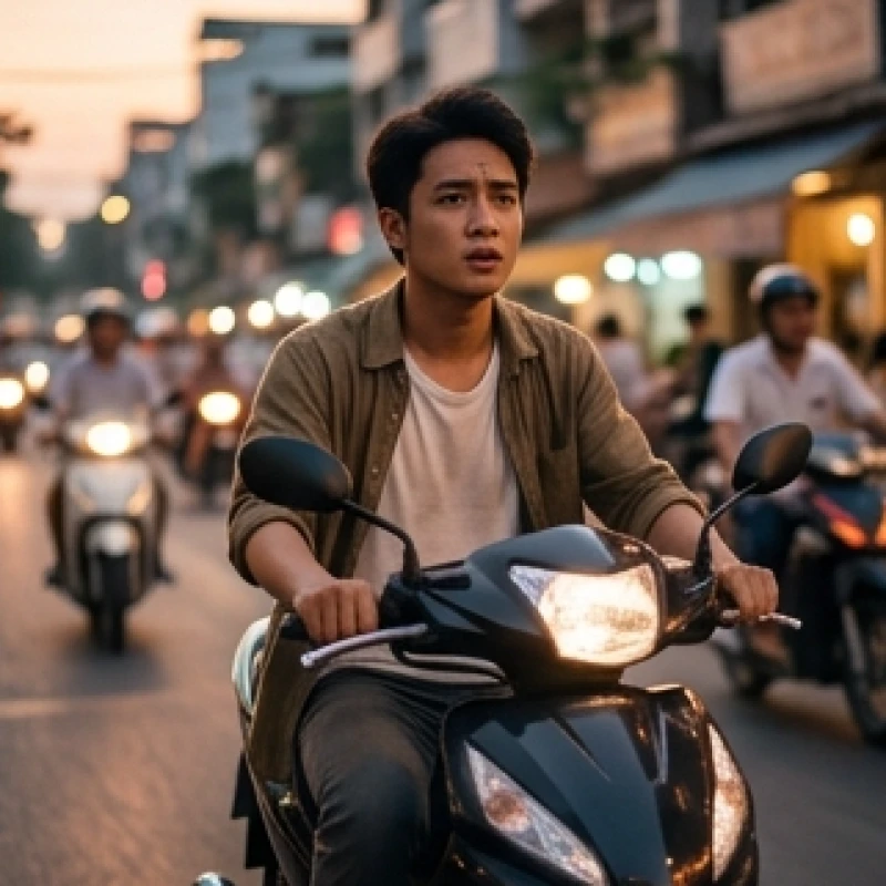 Người điều khiển xe máy đầu trần lưu thông trên đường mang theo sự bất an vì thiếu trang bị