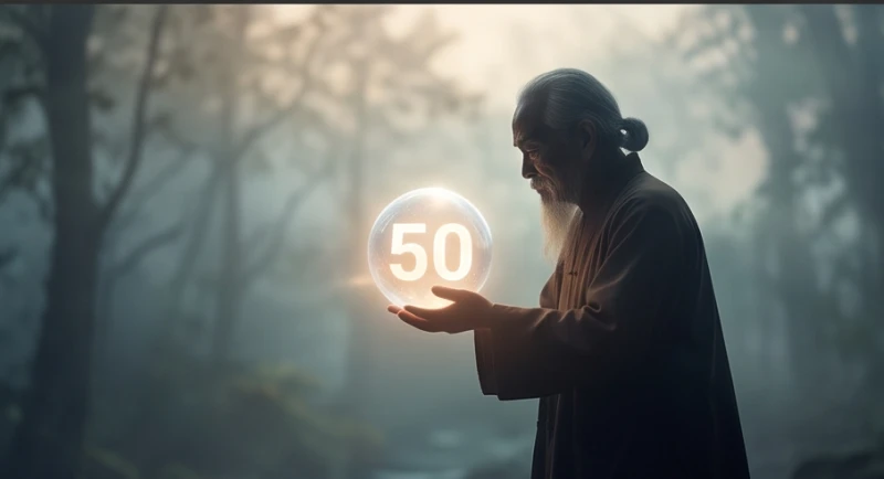 Mơ thấy số 50: Ý nghĩa điềm báo và tra cứu bộ số lộc 6 Bóng người hiền từ đang trao một quả cầu ánh sáng chứa con số 50 bên trong