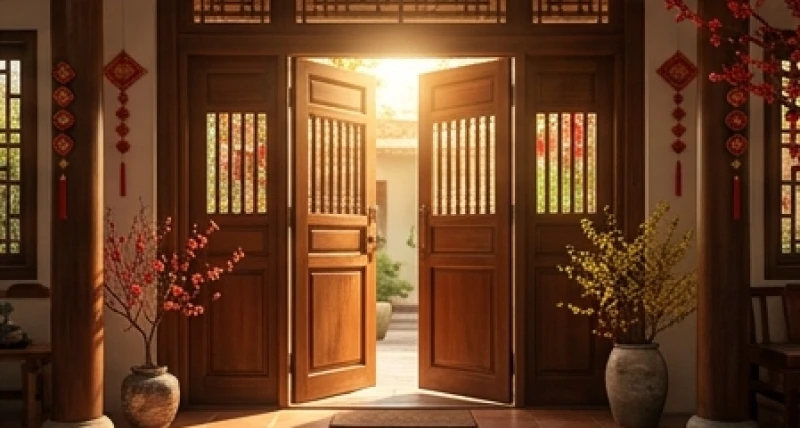 Chủ nhà hân hoan mở cửa đón vượng khí và niềm vui trong khoảnh khắc xông đất đầu năm