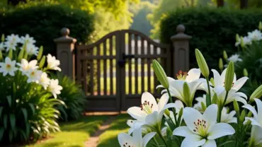 Mơ hoa huệ trắng trước cổng