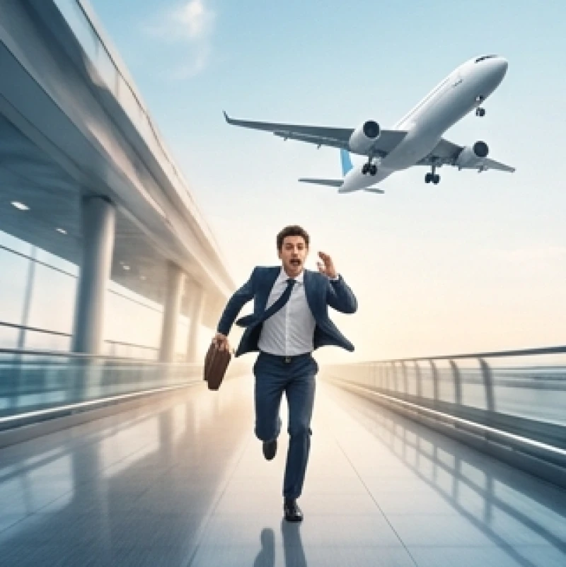 Hành khách hớt hải chạy theo bóng chiếc máy bay đang cất cánh giữa không gian vặn xoắn kỳ ảo