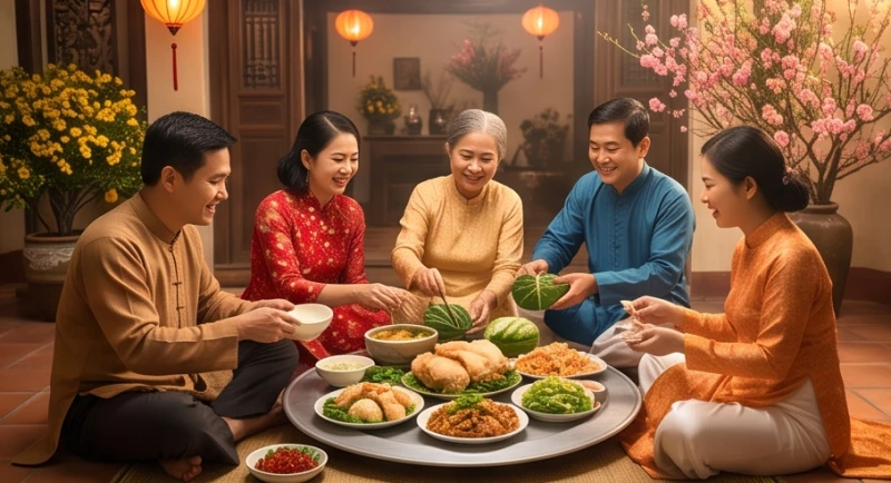 Mơ thấy mổ lợn là điềm gì: Giải mã tâm linh và sổ mơ tài lộc 4 Gia đình quây quần chuẩn bị mâm cỗ tất niên với các món ăn truyền thống sau khi mổ lợn