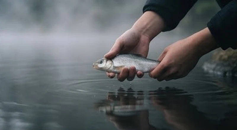 Giải mã mơ thấy cá chết: Điềm báo theo loài cá & cách hóa giải 2 Đôi bàn tay nhẹ nhàng vớt một chú cá chết lên khỏi mặt nước mờ sương