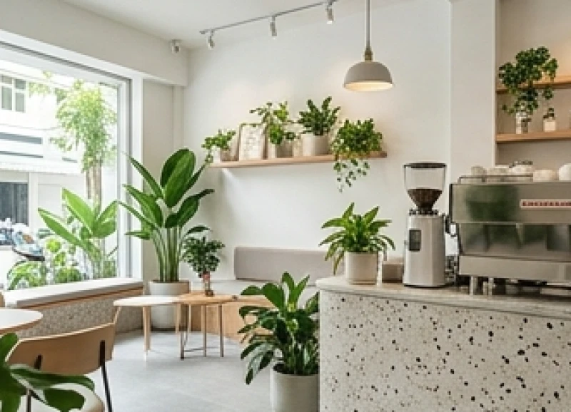 Một góc không gian quán cafe hiện đại với thiết kế trẻ trung phục vụ các loại thức uống giải khát mát lạnh