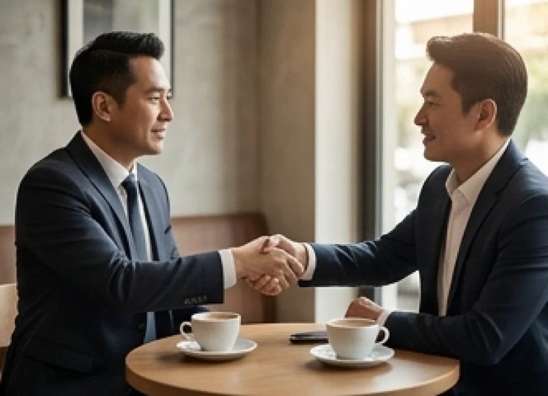 Nam doanh nhân đang thảo luận chiến lược cùng các đối tác quan trọng tại không gian làm việc chuyên nghiệp