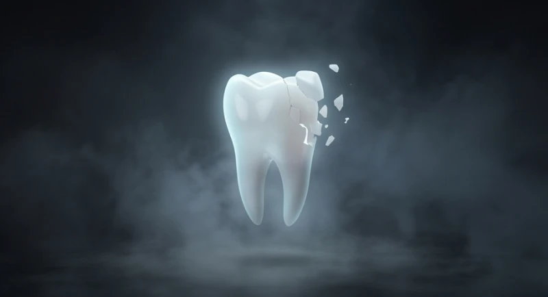 Mơ thấy gãy răng: Giải mã điềm báo, con số và góc nhìn tâm lý 1 Hình bóng mờ ảo của một chiếc răng vỡ nát tượng trưng cho sự bất an khi nằm mơ thấy gãy răng