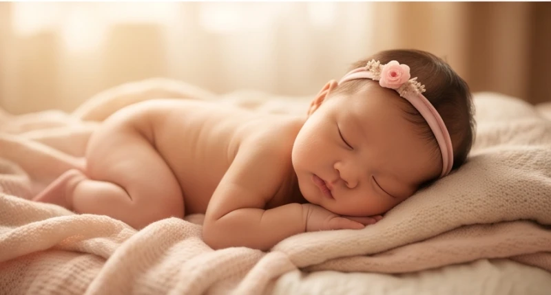 Mơ thấy người khác sinh con: Điềm báo và bảng số may mắn 4 Bé gái sơ sinh đeo băng đô nơ hồng đáng yêu mang thông điệp bình an khi mơ thấy người khác sinh con gái