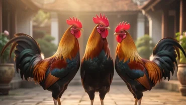 Ba con gà trống khỏe mạnh đứng uy nghi, đại diện cho thế kiềng ba chân khi mơ thấy ba con gà.