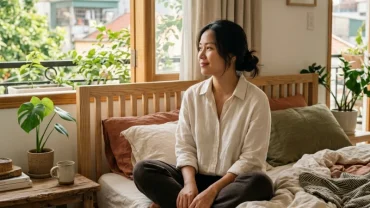 Hình ảnh minh họa người phụ nữ Việt Nam thư giãn sau khi nằm mơ thấy bà đẻ nhằm giải tỏa áp lực tâm lý trong cuộc sống