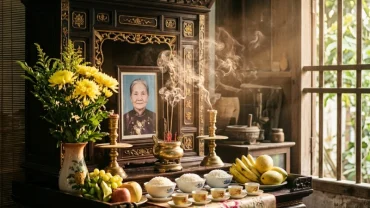 Không gian thờ cúng gia tiên thanh tịnh giúp hóa giải lo âu khi mơ thấy bà nội đã mất hiện về báo mộng