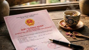 Bản hợp đồng giao dịch bất động sản và sổ hồng tượng trưng cho điềm báo khi mơ thấy bán đất trong gia đình