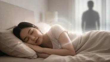 Một cô gái đang chìm trong giấc ngủ sâu và nằm mơ thấy bạn khác giới trong không gian tĩnh lặng