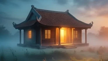 Ngôi nhà ngói đỏ truyền thống Việt Nam dưới ánh hoàng hôn tượng trưng cho điềm báo mơ thấy bán nhà