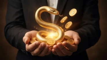 Người đàn ông cầm những đồng tiền vàng lấp lánh biểu tượng cho tài lộc sau khi có giấc mơ thấy bán rắn