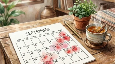 Hình ảnh cô gái Việt Nam đang ghi chép nhật ký giấc mơ thấy băng vệ sinh dính máu để theo dõi chu kỳ sức khỏe