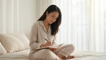 Người phụ nữ Việt Nam đang ghi chép giải mã khi mơ thấy băng vệ sinh dính máu trong không gian yên tĩnh
