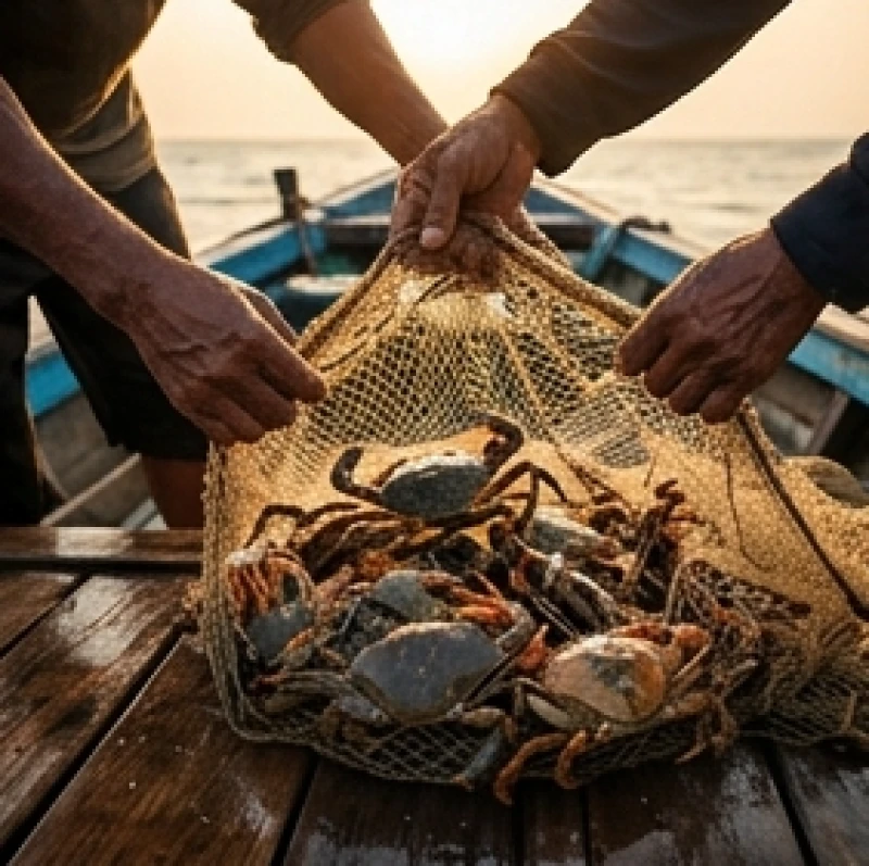 Mơ Thấy Cua Biển Là Điềm Gì? Giải Mã Bối Cảnh & Bộ Số Tài Lộc 8 Đôi bàn tay khéo léo đang gỡ một mẻ lưới đầy những con cua biển tươi ngon khỏe mạnh