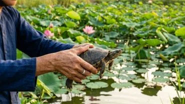 Hình ảnh minh họa điềm báo phong thủy và ý nghĩa tốt lành khi mơ thấy bắt được rùa trong tự nhiên