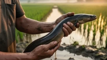 Người nông dân đang khéo léo dùng tay không bắt lươn đồng to khỏe dưới ruộng bùn lầy trong giấc mơ thấy bắt lươn