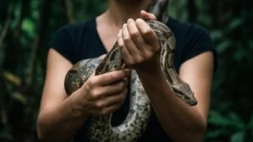 Người đàn ông bình tĩnh dùng tay không bắt một con rắn lớn trong rừng thể hiện giấc mơ thấy bắt rắn