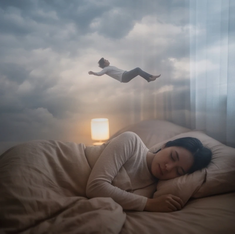 Bóng người mờ ảo lơ lửng giữa phòng ngủ khi đang chìm sâu vào giấc ngủ và mơ thấy bay