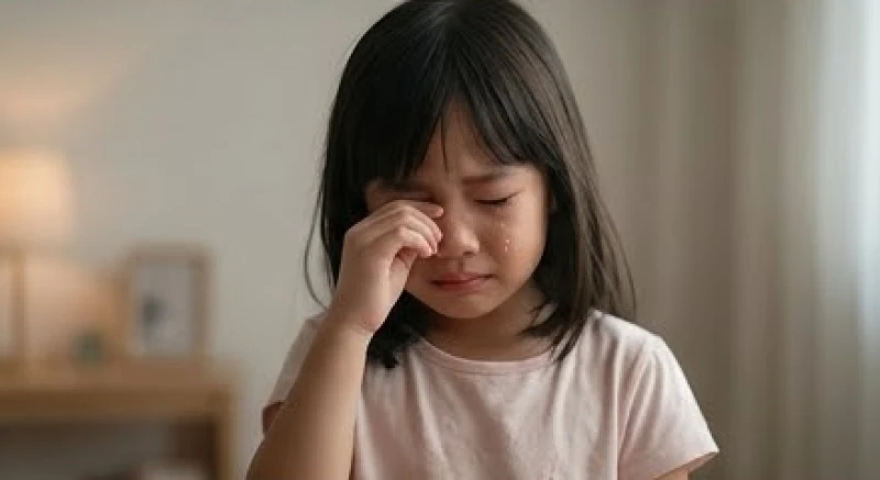 Bé gái lau nước mắt phản chiếu những lo âu rạn nứt trong các mối quan hệ gia đạo