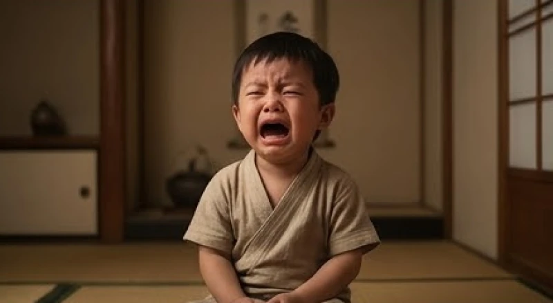 Bé trai khóc nức nở trong phòng đại diện cho điềm báo công việc trắc trở