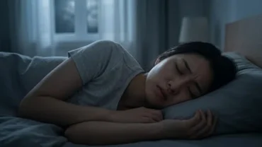 Người phụ nữ ngủ say với biểu cảm lo âu khi mơ thấy bị nhổ răng chảy máu trong đêm