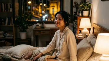 Người phụ nữ Việt Nam thức giấc giữa đêm trong phòng ngủ ấm áp tại Hà Nội sau khi mơ thấy bị thương chảy máu