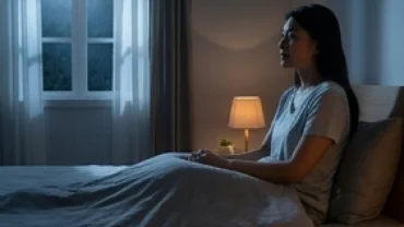 Người phụ nữ thức giấc giữa đêm trong phòng ngủ tĩnh lặng sau khi mơ thấy bị vong nhập
