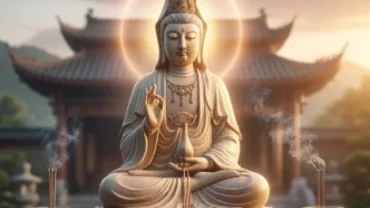 Tôn tượng Bồ Tát phát ánh hào quang êm dịu đại diện cho những điềm báo bình an khi nằm mơ thấy bồ tát