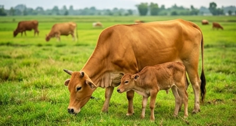 Mơ thấy bò đẻ điềm báo gì: Giải mã bối cảnh & bộ số may mắn 3 Chú bò vàng khỏe mạnh cùng bê con đang thong dong gặm cỏ trên cánh đồng lúa chín vàng