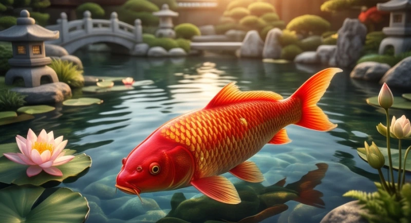 Mơ thấy cá chép to: Giải mã điềm báo khổng lồ & bộ số may mắn 3 Một con cá chép đỏ rực với lớp vảy vàng lấp lánh bơi trong làn nước trong vắt